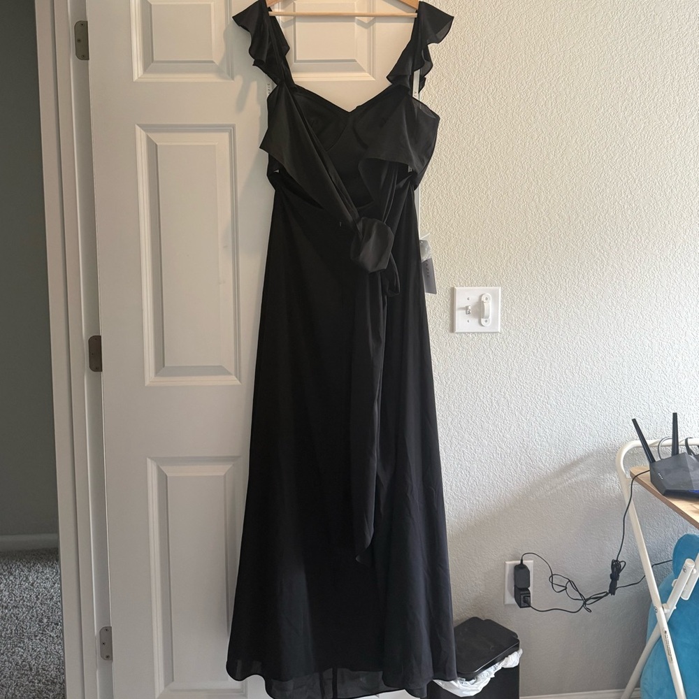 Azazie Black Ruffle Strap Bridesmaid Dress - Picture 2 of 6